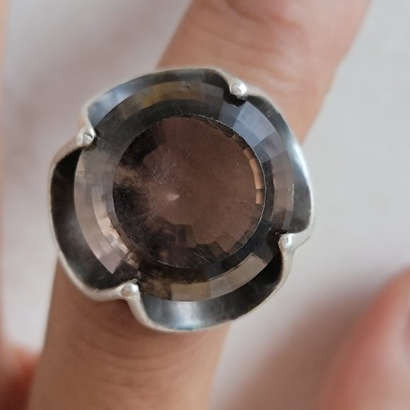 Jewelry - Fabulous vintage HUGE chunky 925 sterling silver smokey topaz cocktail ring